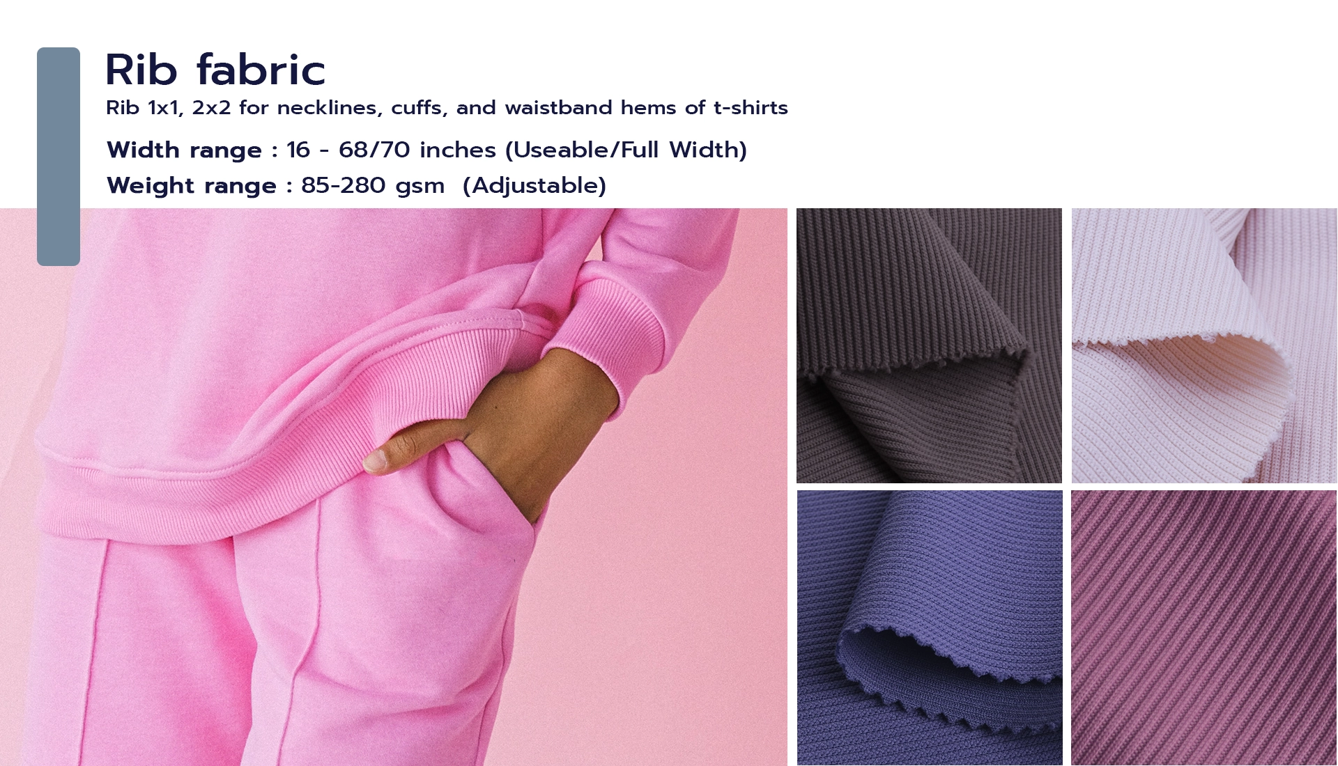 Circular knit rib polyester for making cuffs, neckline hems fashion dress