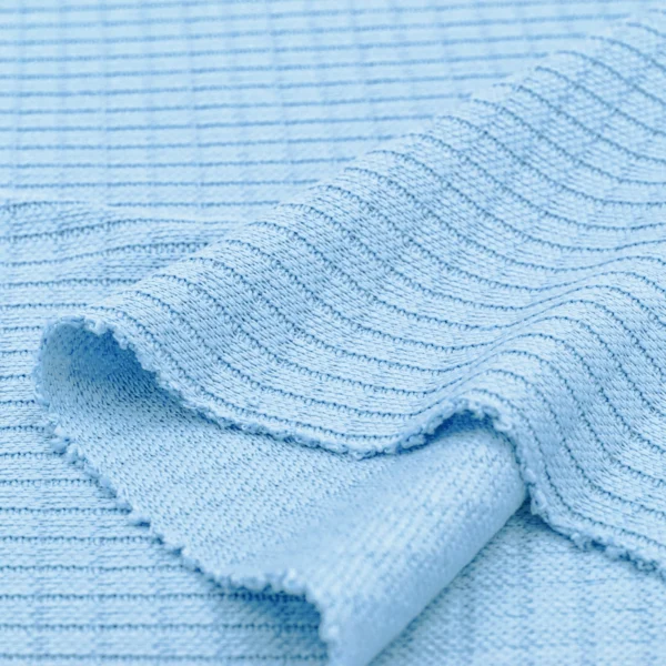 Polyester rib knit fabric in blue DV448