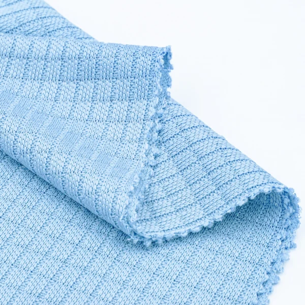 Polyester rib knit fabric in blue DV448