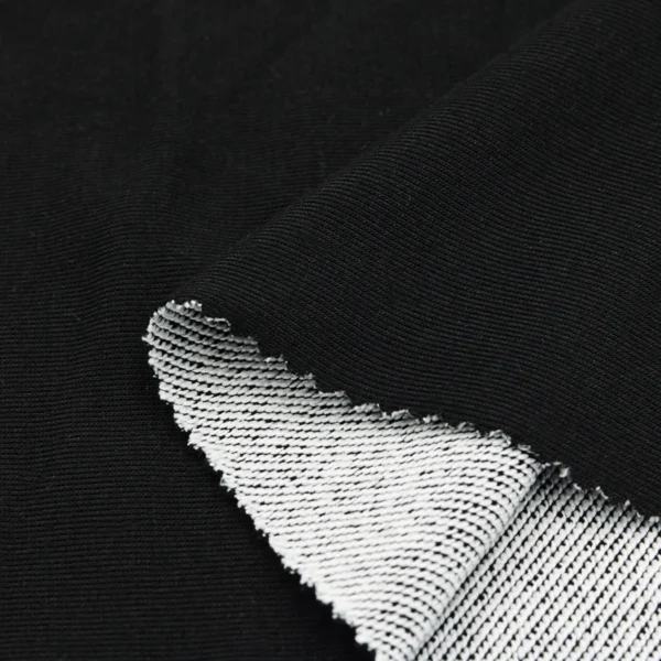 Polyester french terry fabric in black color FD007