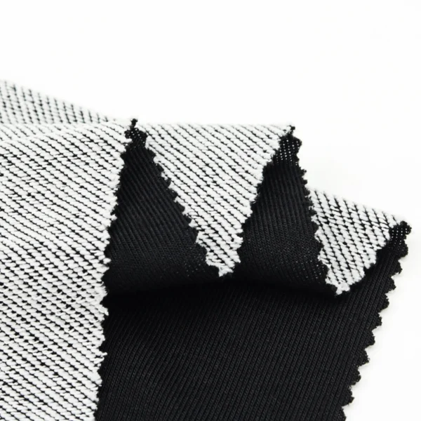 Polyester french terry fabric in black color FD007