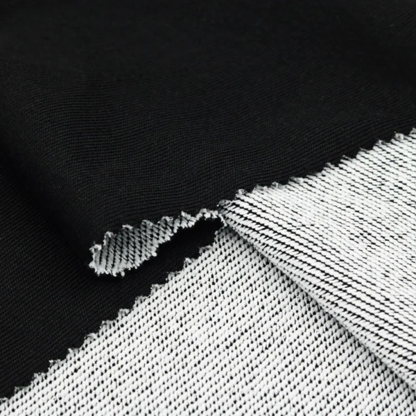 Polyester french terry fabric in black color FD007