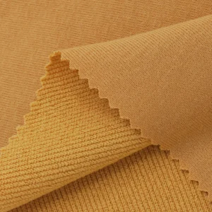 Polyester french terry fabric in mustard yellow color FS047