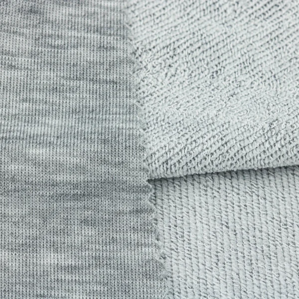Polyester french terry fabric in melange grey color FT007