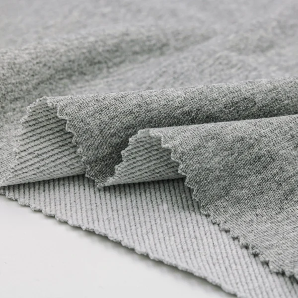 Polyester french terry fabric in melange grey color FT010