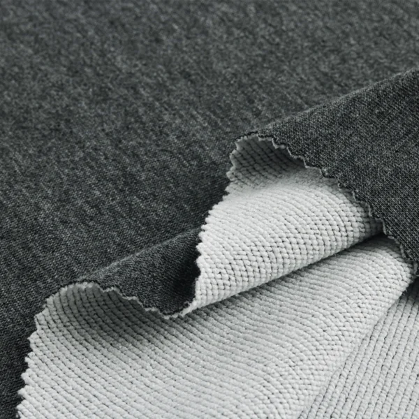 Polyester french terry fabric in melange dark grey color FT104