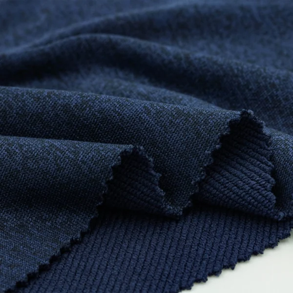 Polyester french terry fabric in melange navy blue color FT106