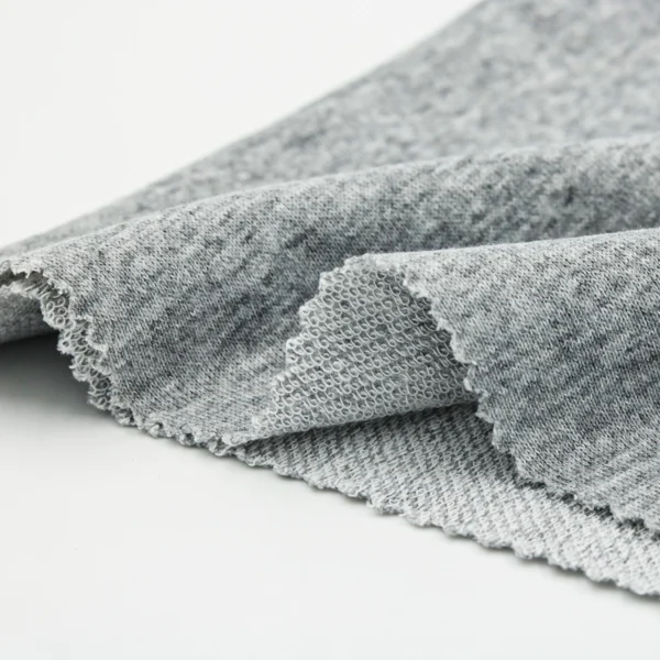 Polyester french terry fabric in melange grey color FT144