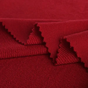 Polyester french terry fabric in red color QFT161