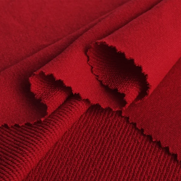 Polyester french terry fabric in red color QFT161