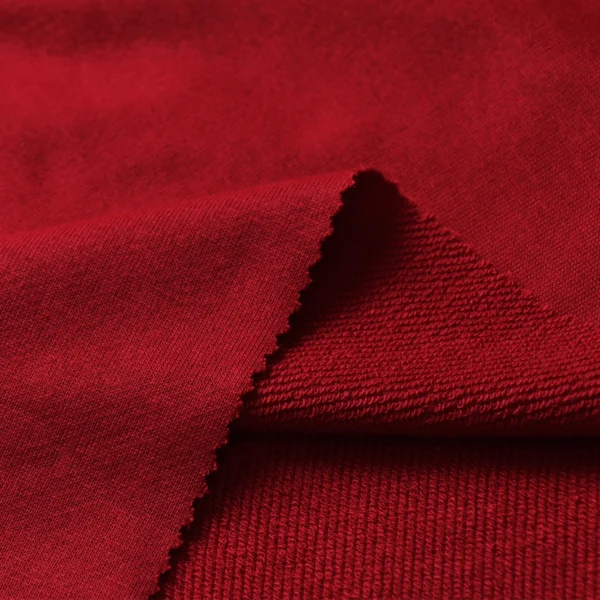 Polyester french terry fabric in red color QFT161
