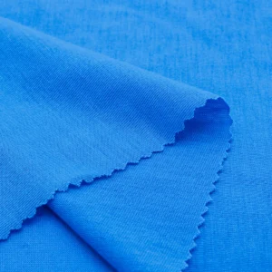 Polyester single jersey fabric in sky blue color S597-O93