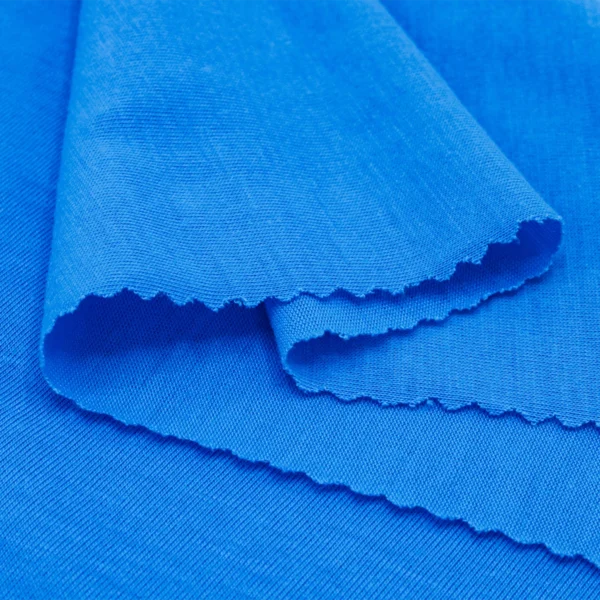 Polyester single jersey fabric in sky blue color S597-O93