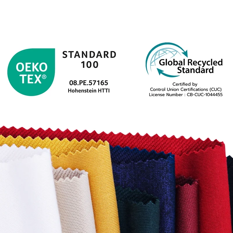 Our fabrics were certified by OEKO-TEX standard 100 & Global Recycled Standard (GRS)