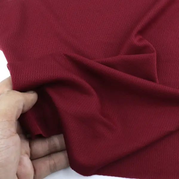 Polyester rice knit mesh fabric in burgundy red QMD753