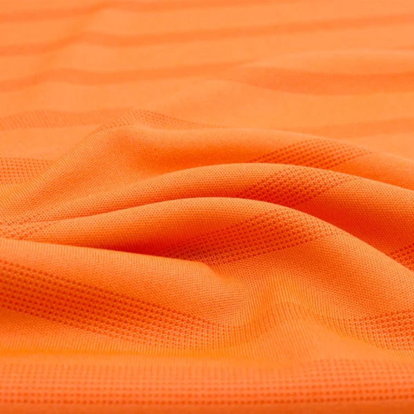 ผ้าโพลีเอสเตอร์ ผ้าแจ็คการ์ดอินเตอร์ล็อค ผ้าเรียบไมโคร สีส้มลายทาง I540