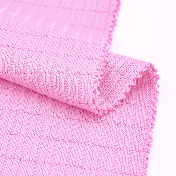 ผ้าโพลีเอสเตอร์ ผ้าร่องตาราง สีชมพู DV447