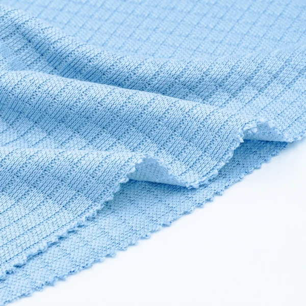 ผ้าโพลีเอสเตอร์ ผ้าร่องตาราง สีฟ้า DV448