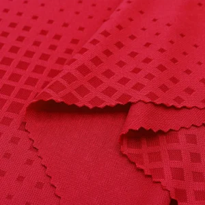 ผ้าโพลีเอสเตอร์ ผ้าแจ็คการ์ดอินเตอร์ล็อค ผ้าเรียบไมโคร สีแดงสี่เหลี่ยม PK443