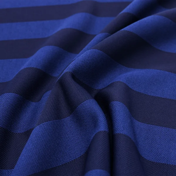 ผ้าโพลีเอสเตอร์ ผ้าแจ็คการ์ดอินเตอร์ล็อค ผ้าเรียบไมโคร สีน้ำเงินลายทาง PK457